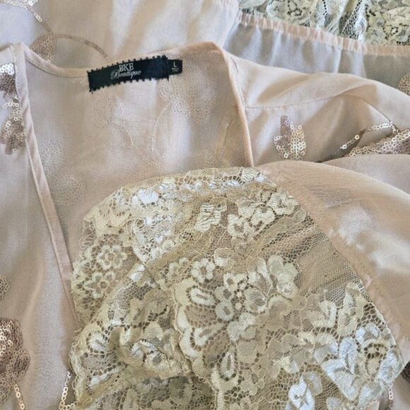 BKE Boutique sz large Chiffon and lace open front cardigan - Picture 4 of 4